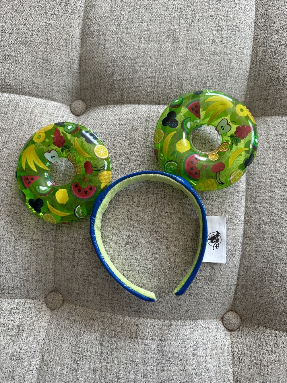 Disney Green Fruit Print Inflatable Ear Headband with Blue Trim